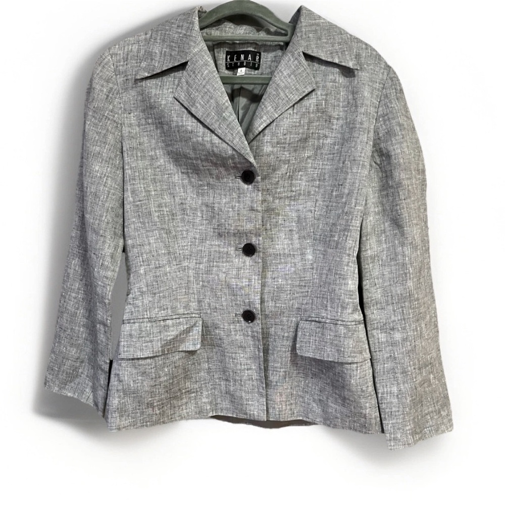 MWOT 100% Linen Kenar Studio Women's Gray Jacket Blazer Fitted Jacket Size 4